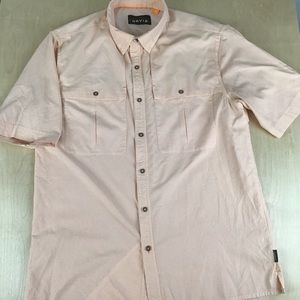 Orvis Mens Medium Short Sleeve Button Up Fishing Shirt Orange Polyester Nylon